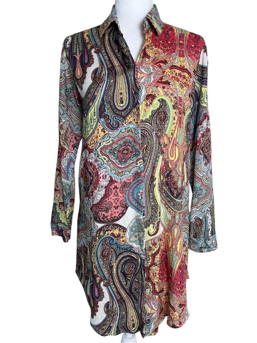 Etro Colorful Long Sleeve Paisley Button Front Shirt Dress Sz M